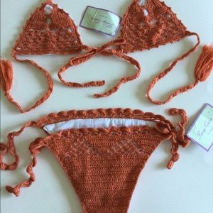 NWT Sexy FAIRY QUEEN LA Handmade Orange Crochet String Bikini SwimSuit Sz M